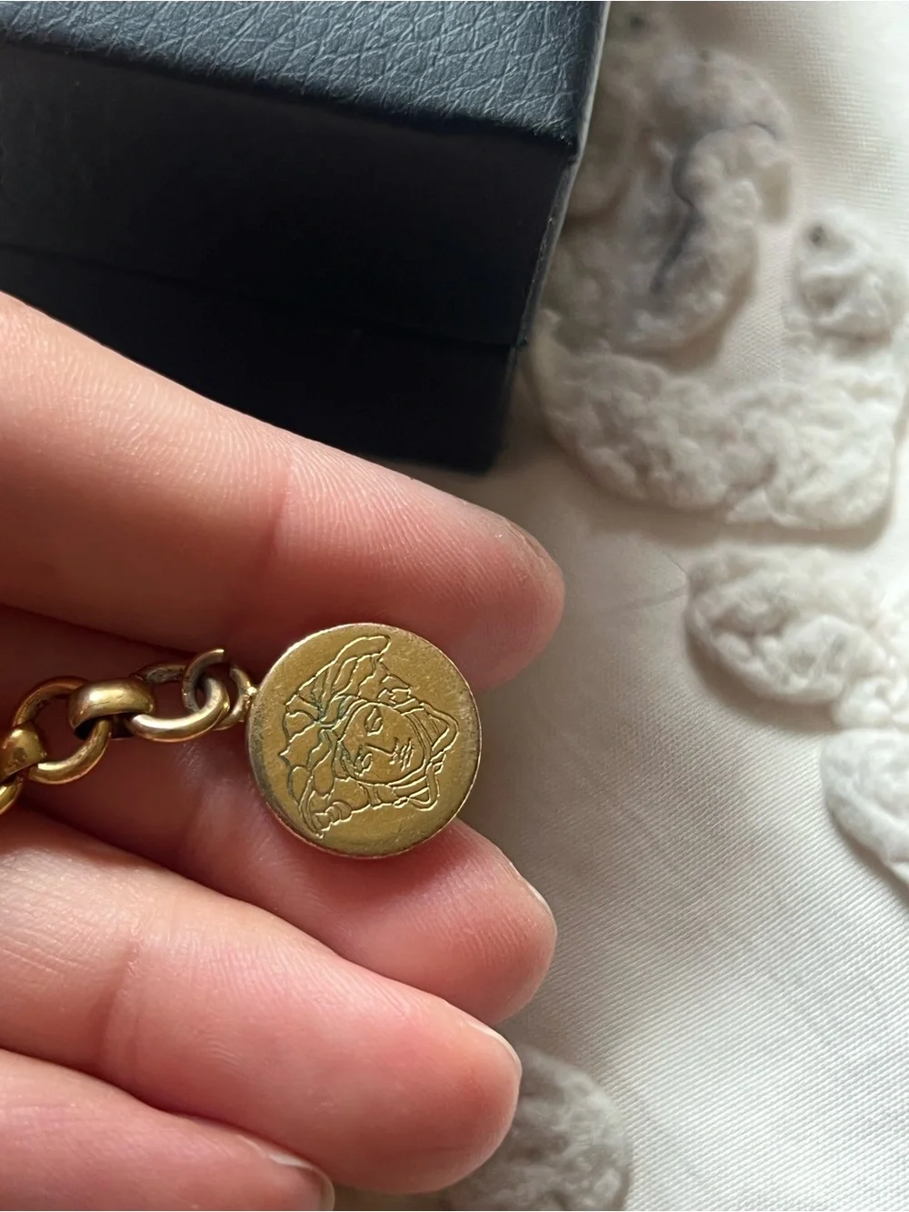 Versace Gold Medusa Crystal-Accented Curb Chain Necklace